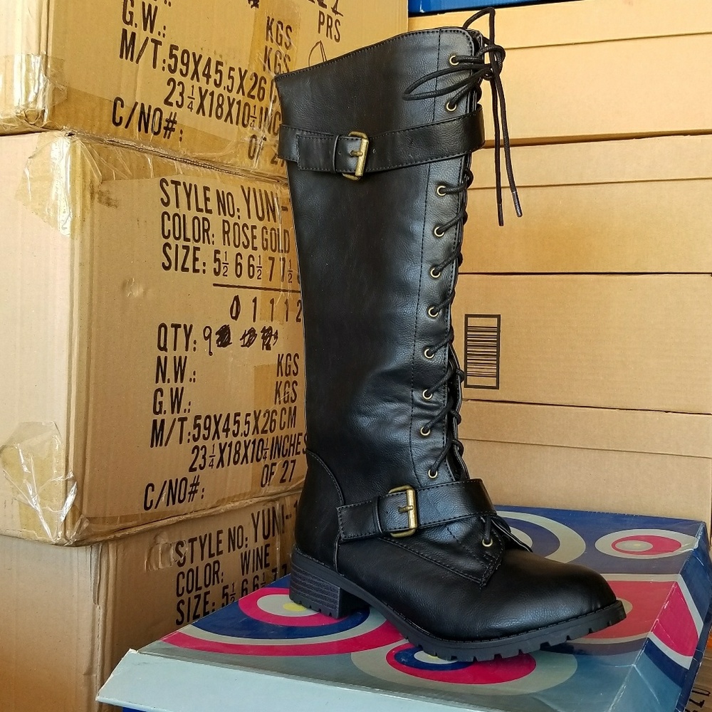ELLI-S Military Inspired Lace-Up Buck Knee High